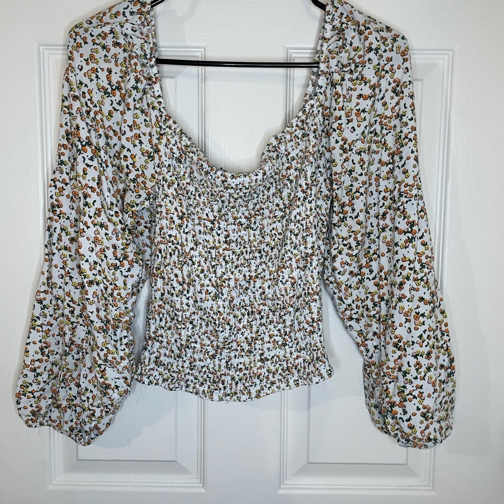 Justify Black and White Puff Sleeve Smocked Blouse